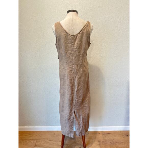 Lagenlook Linen Dress Womens M Petite Tan Artsy Coastal Art to Wear Minimalist - Picture 4 of 7